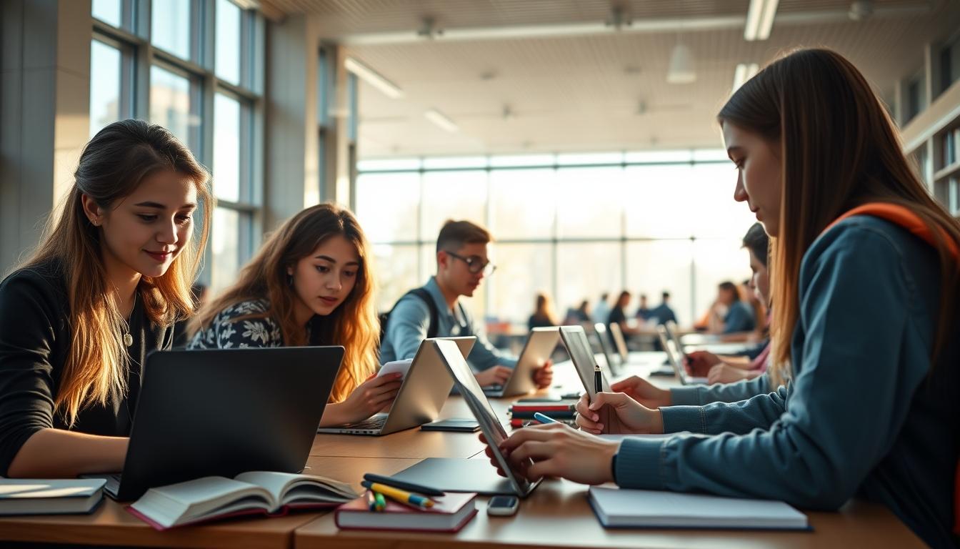 Student using a study guide to organize academic notes